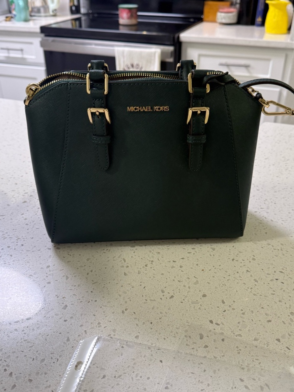 Michael Kors Green Leather Satchel with Gold Hardware. Gently used- like new